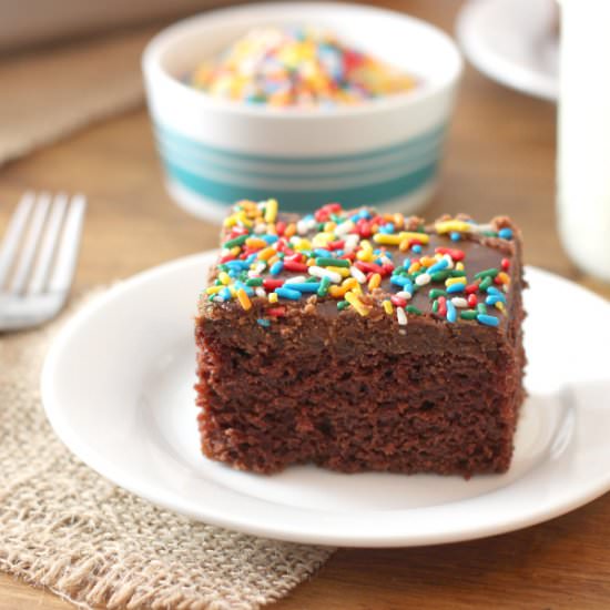 Wacky Cake with Fudge Frosting - Recipe photo by akitchenaddiction