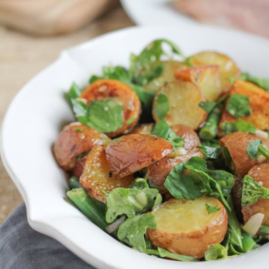 Roasted Potato Salad with Arugula - Recipe photo by Hip Foodie Mom