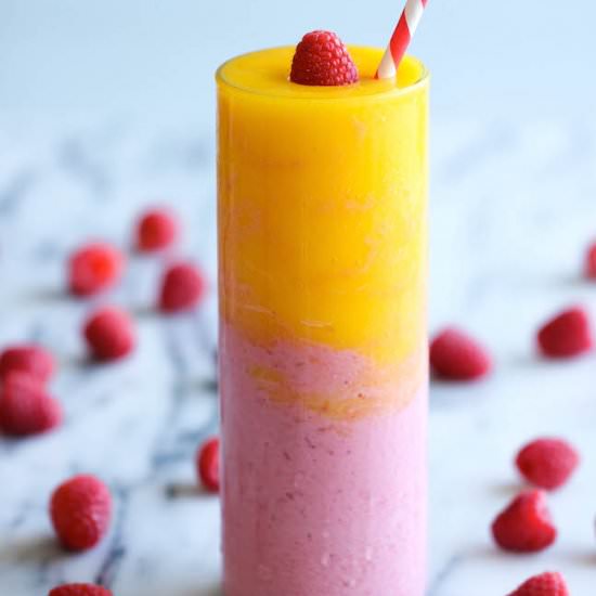 Raspberry Sunrise Smoothie - Recipe photo by damndelicious