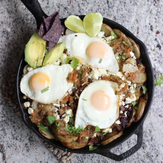 Skillet Huevos Rancheros with Feta - Recipe photo by Wicked Spatula