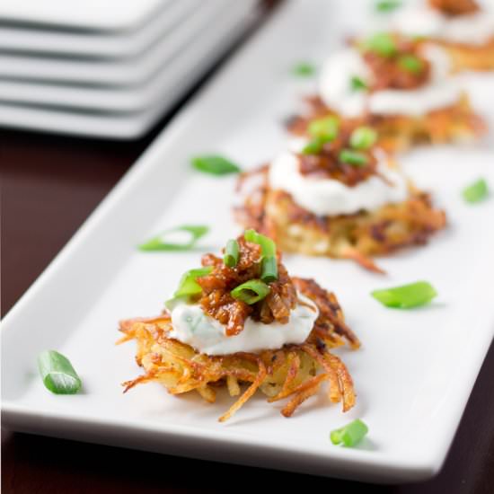 Potato Pancakes with BBQ Pork - Recipe photo by culinaryhill