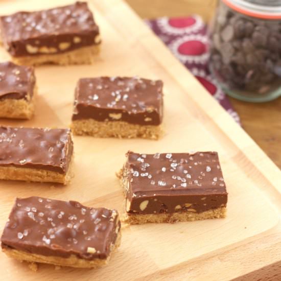 Salted Chocolate Peanut Butter Bars - Recipe photo by akitchenaddiction
