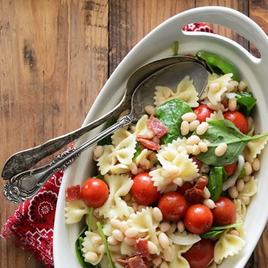 BLT Pasta Salad with White Beans - Recipe photo by AnEdibleMosaic