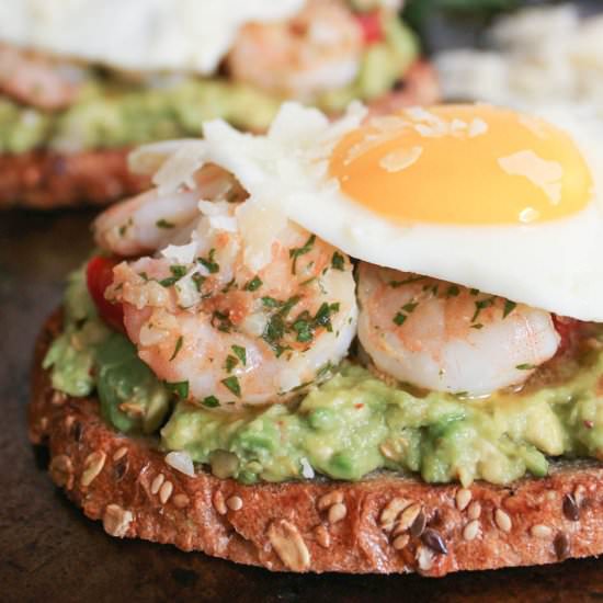 Avocado Toasts w/Garlic Shrimp - Recipe photo by domesticateme