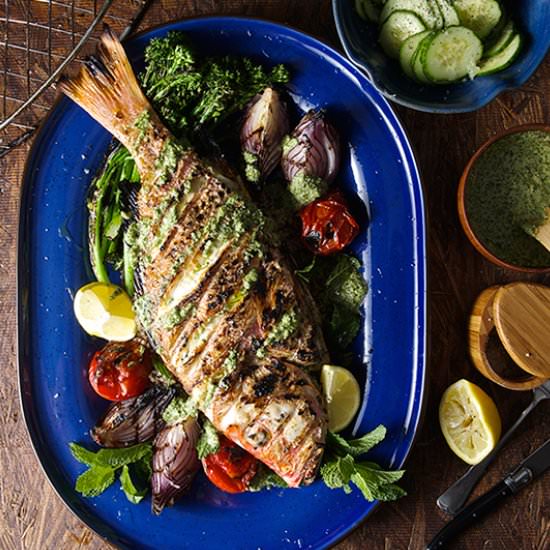 Grilled Red Snapper+Mint Lime Pesto - Recipe photo by Yes more please