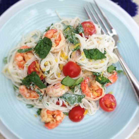 Rice Noodles with Shrimp & Spinach - Recipe photo by Luv My Veggie Table