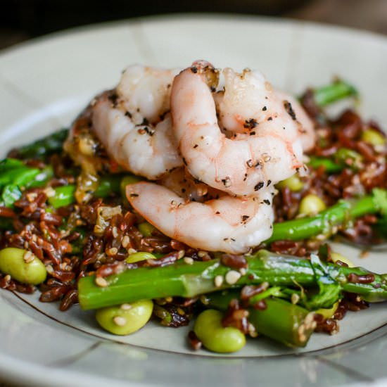 Red Rice Salad with Prawns - Recipe photo by AFeastForTheEyes