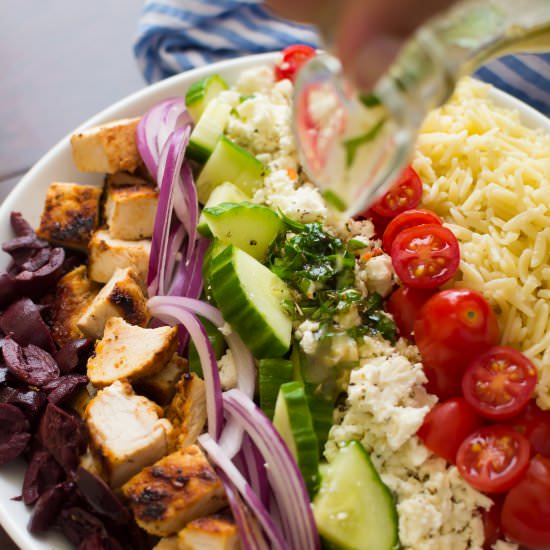 Greek Orzo Pasta Salad with Chicken - Recipe photo by littlespicejar