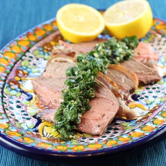 Leg of lamb with salsa verde - Recipe photo by Food Gal