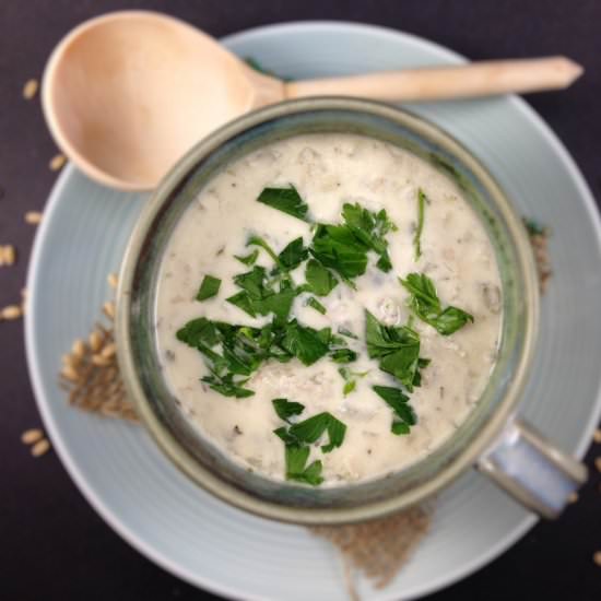 Israeli Hot Yogurt & Barley Soup - Recipe photo by Luv My Veggie Table