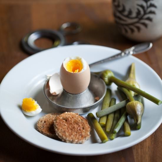 Garlic Scapes and Soft Boiled Eggs - Recipe photo by crackersonthecouch