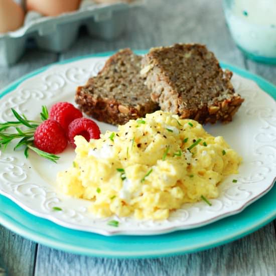 Goat Cheese & Chive Scrambled Eggs - Recipe photo by Simple Healthy Kitchen