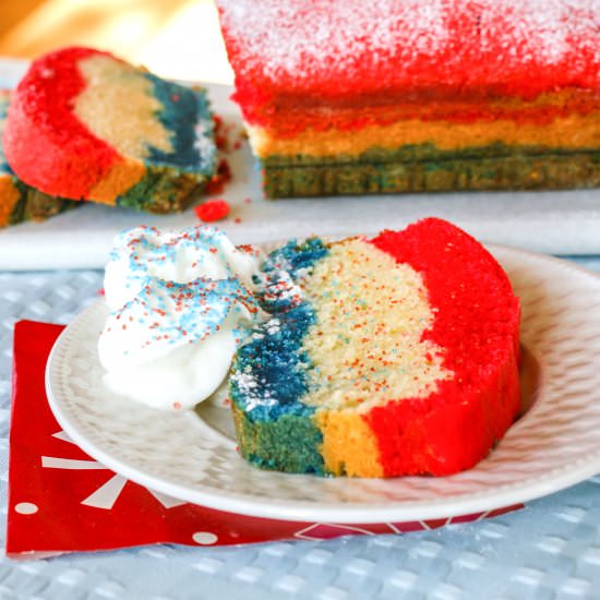 Patriotic Tri-Color Pound Cake - Recipe photo by ChefDeHome