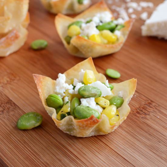 Wonton Cups with Edamame Sala - Recipe photo by thewellflouredkitchen