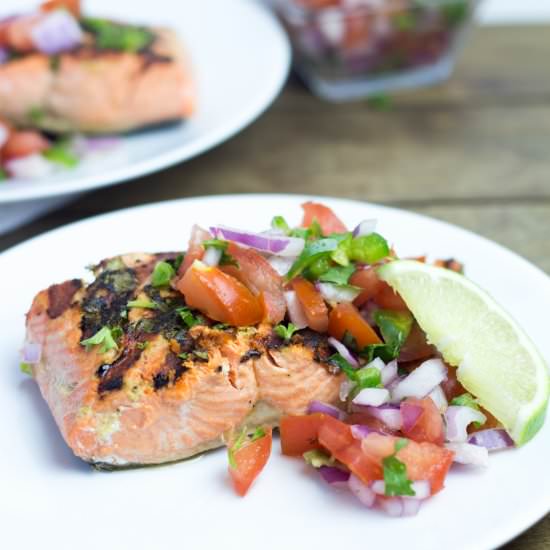 Salmon with Herbs & Salsa - Recipe photo by cookiesorbiscuits