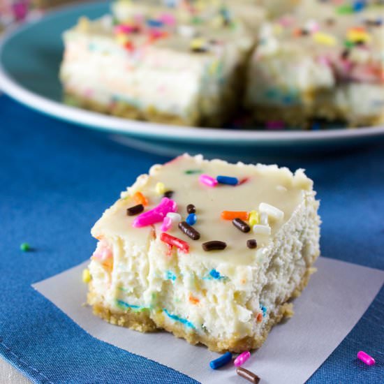Funfetti Cheesecake Squares - Recipe photo by SugarSpunRun