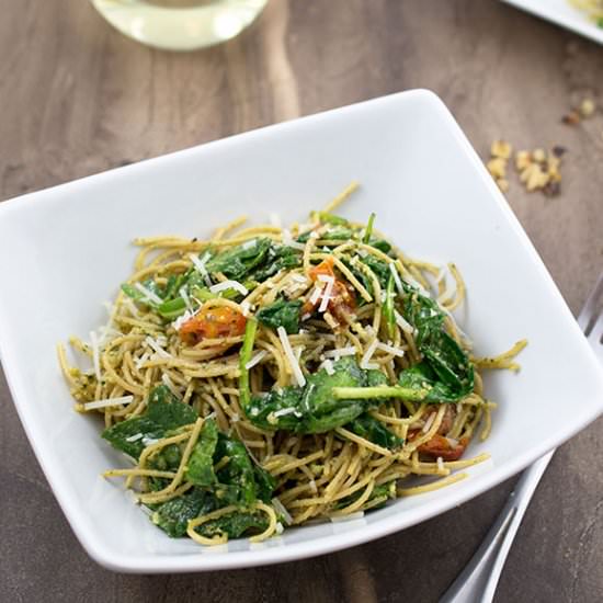 Walnut Pesto Pasta - Recipe photo by ChefSavvy