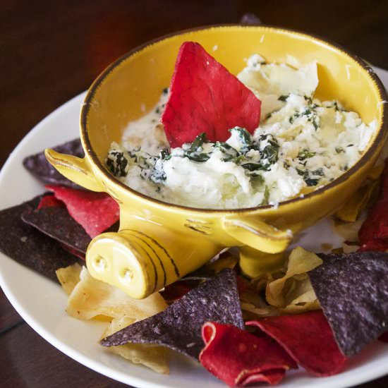 Skinny Spinach and Artichoke Dip - Recipe photo by the pescetarian and the pig