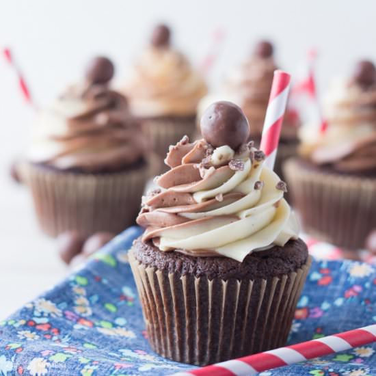 Black & White Malt Shoppe Cupcakes - Recipe photo by Baking a Moment