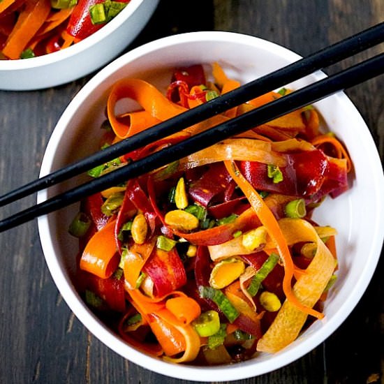 Shaved Carrot Salad with Pistachios - Recipe photo by Feasting at Home