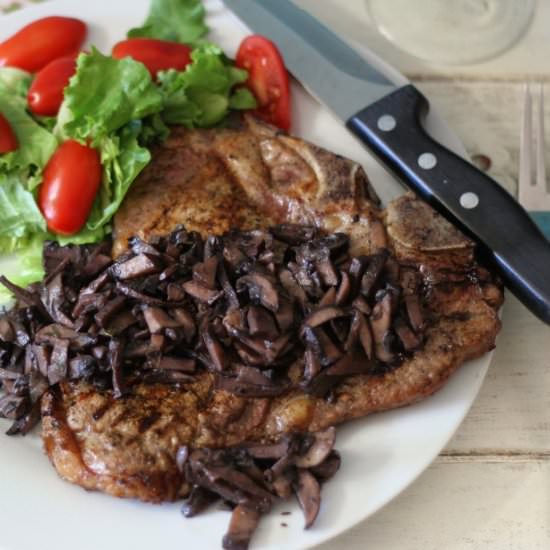 Grilled T-Bone w/ Sauteed Mushrooms - Recipe photo by peanutbutterandpeppers