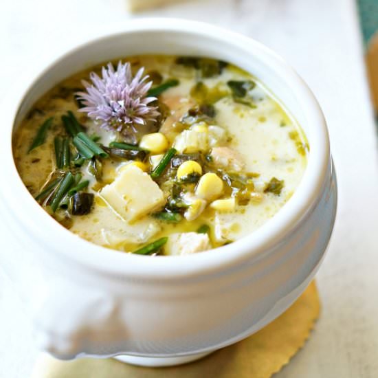 Roasted Poblano Corn Chowder - Recipe photo by Fiesta Friday