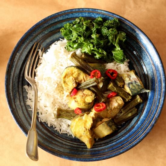 Fish & Okra Curry with Garlic Kale - Recipe photo by recipesfromapantry