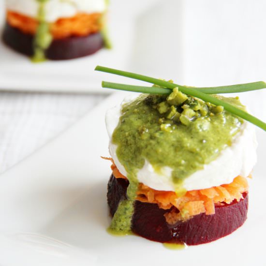 Beet, Carrot & Goat Cheese Stacks - Recipe photo by theseasonedtraveler