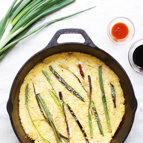Spring Onion Polenta Pancake - Recipe photo by FigandHoney