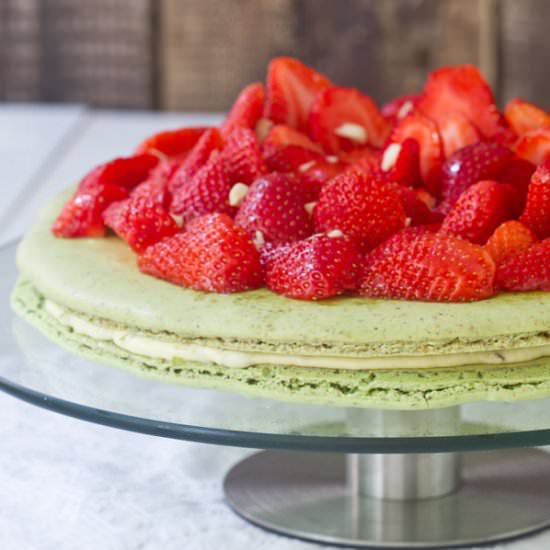 Pistachio Strawberry Macaron Cake - Recipe photo by Home Cooking Adventure