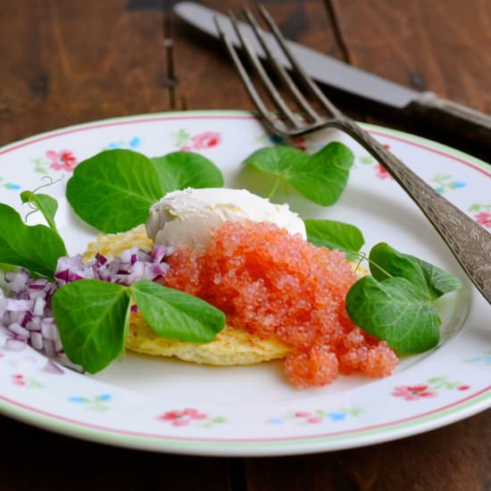 Cauliflower Blinis and Lumpfish Roe - Recipe photo by KarlasNordicKitchen
