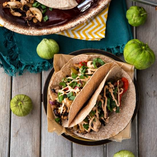 Beefy Jackfruit Tacos w/ Fajitas - Recipe photo by Vegan Yack Attack