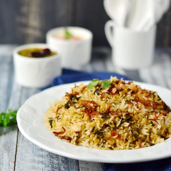 Afghani Spinach-Fenugreek Pilaf - Recipe photo by cubesnjuliennes