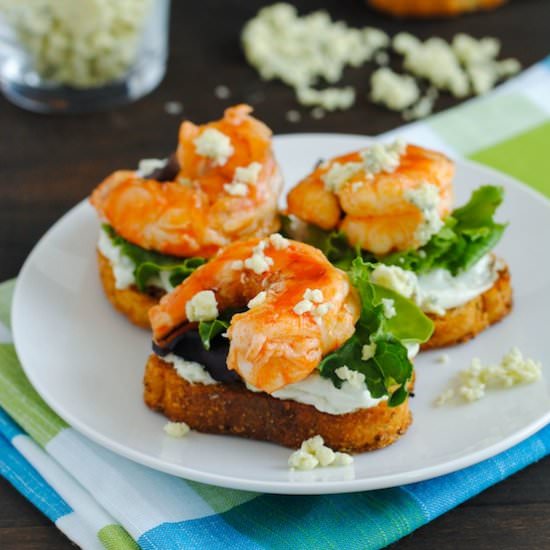 Buffalo Shrimp Crostini - Recipe photo by foxeslovelemons