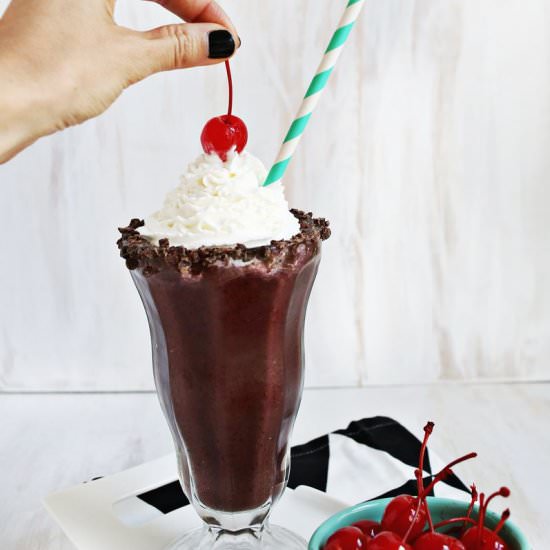 Chocolate-Covered Cherry Shake - Recipe photo by abeautifulmessblog