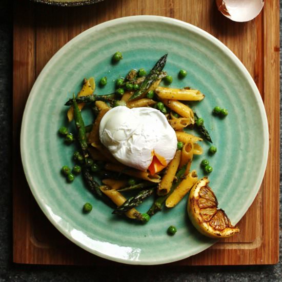 Asparagus Penne with Poached Egg - Recipe photo by Cocoetcocoa