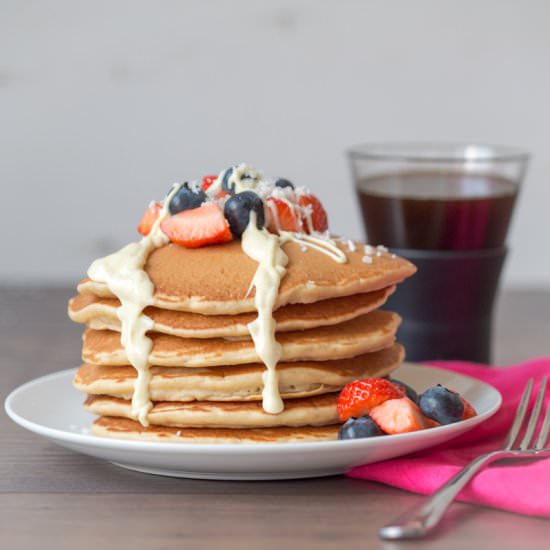 Coconut Pancakes with Chocolate - Recipe photo by KitchenSanctuary