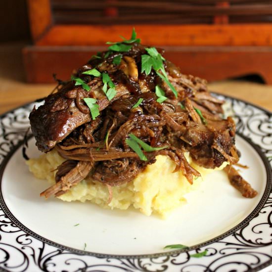 Shredded beef with mashed potatoes - Recipe photo by SarahEatsAustin