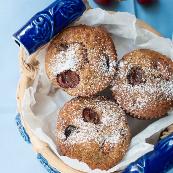 Cherry Almond Spelt Muffins - Recipe photo by MyCustardPie