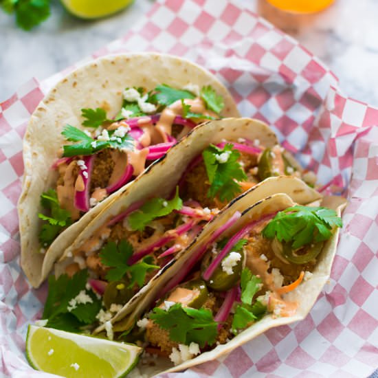 Baja shrimp tacos + chipotle mayo - Recipe photo by littlespicejar