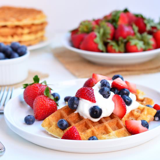 Waffles with Berries & Cream - Recipe photo by garnishandglaze