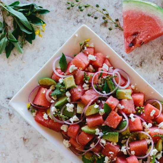 Watermelon, Avocado, and Mint Salad - Recipe photo by foolproofliving.com