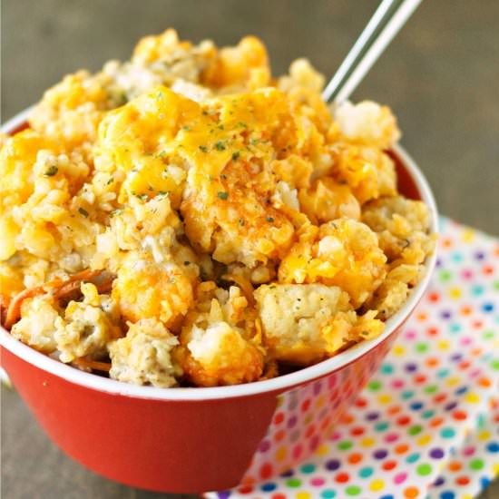 Buffalo Chicken Tater Tot Casserole - Recipe photo by slowcookergourmet