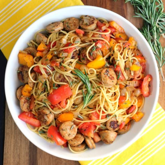 Chicken Sausage Rosemary Spaghetti - Recipe photo by EricasRecipes