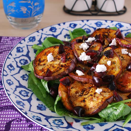 Eggplant salad with fresh spinach - Recipe photo by akane86