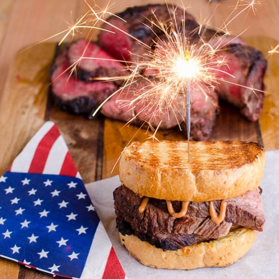 Texas Toast Tri-Tip Sandwich - Recipe photo by slapyodaddybbq