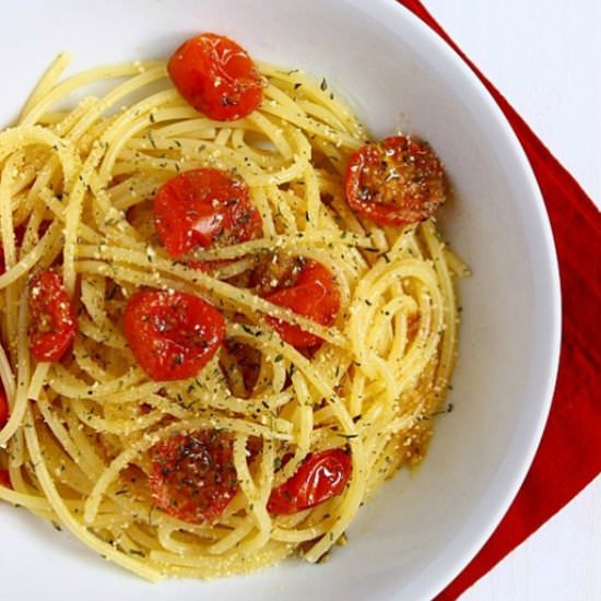 Spaghetti con Pomodorini al Forno - Recipe photo by momi