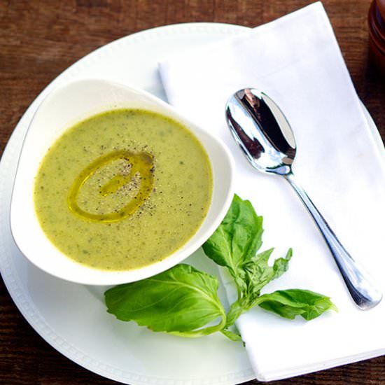 Zucchini Basil "Pesto" Soup (vegan) - Recipe photo by The Salty Tomato LC
