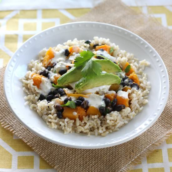 Squash & Black Bean Burrito Bowls - Recipe photo by thebelleofthekitchen