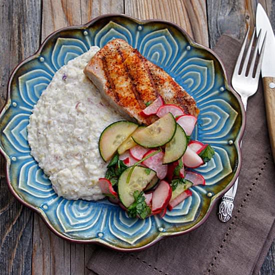 Pork Chops w/ Corn Puree & Salad - Recipe photo by Unruly Bliss